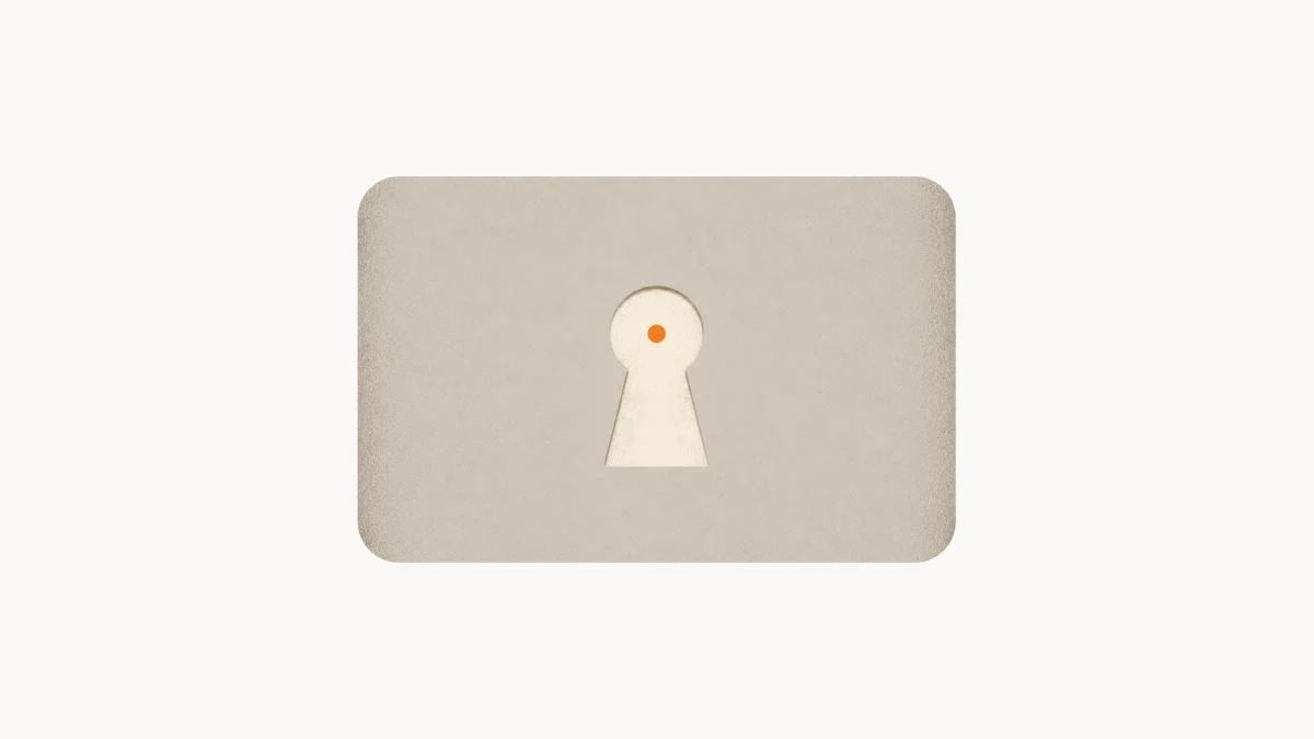 Stone card with a keyhole, symbolising professional handling of information