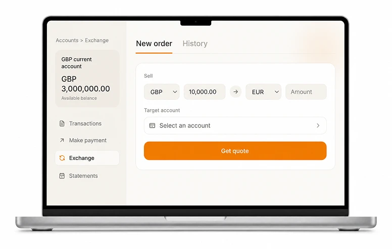 DigiDoe web platform on a laptop showing the currency exchange screen