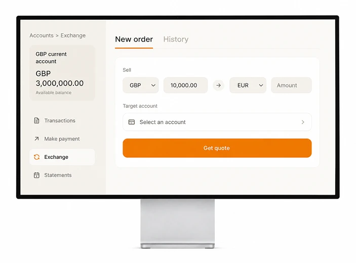 DigiDoe web platform on a desktop monitor showing the currency exchange screen