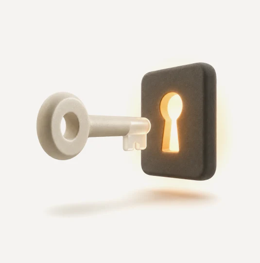 Illustrated key inserted into a glowing keyhole, symbolising free trial access