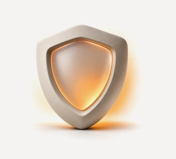 Shield illustration with a glowing amber interior, symbolising certified security